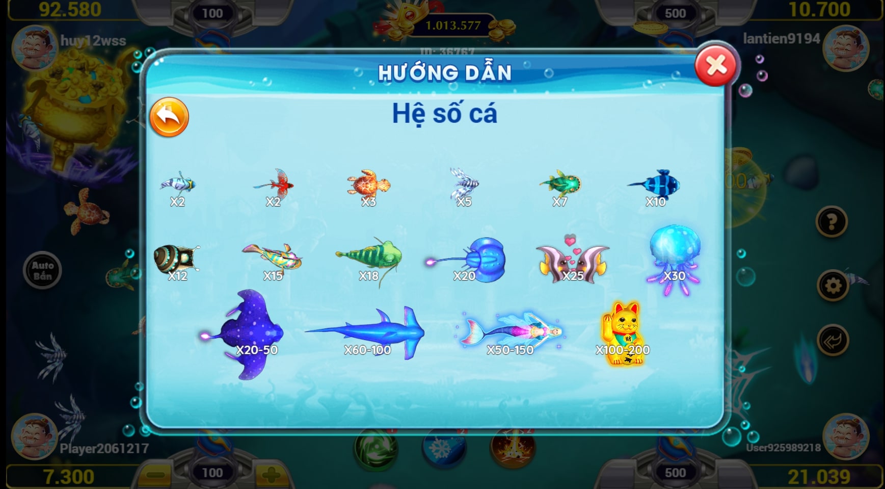 Hệ số cá trong game bắn cá vip